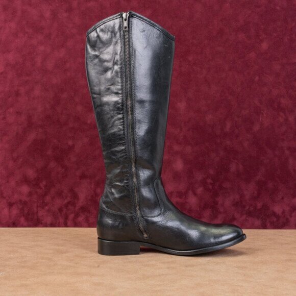Frye Women Melissa Button Zip Black Leather Equestrian Riding Knee Boots sz 8.5 - Picture 8 of 10
